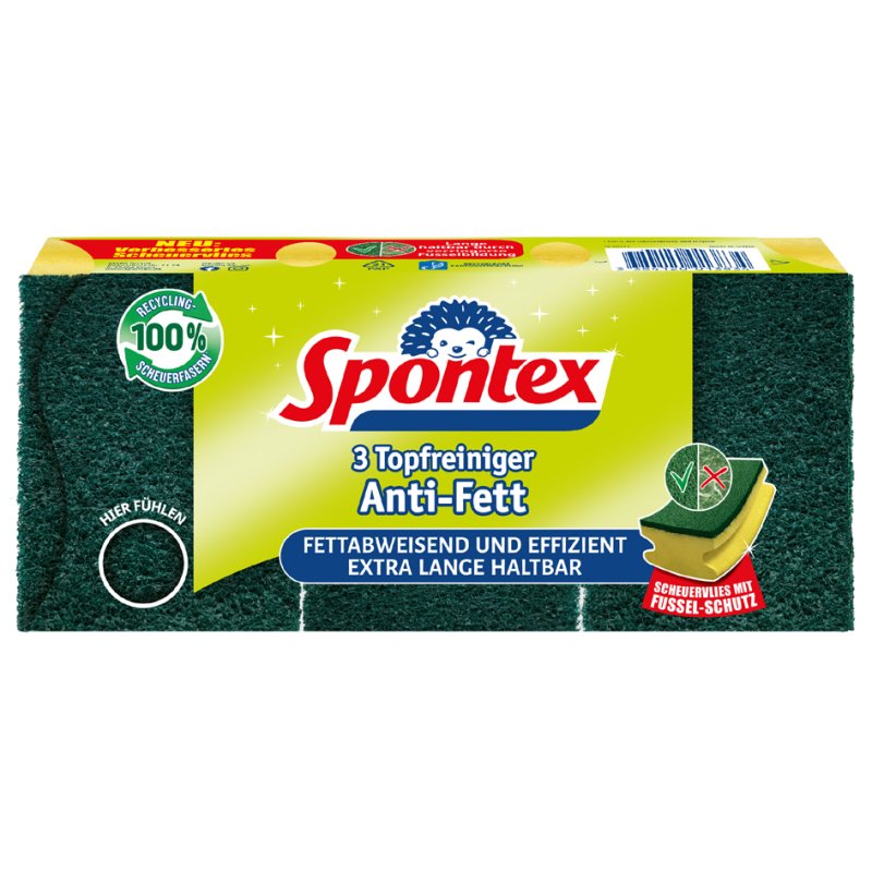 Spontex nettoyant poêles anti-graisse, 3 pièces, 100% fibres recyclées